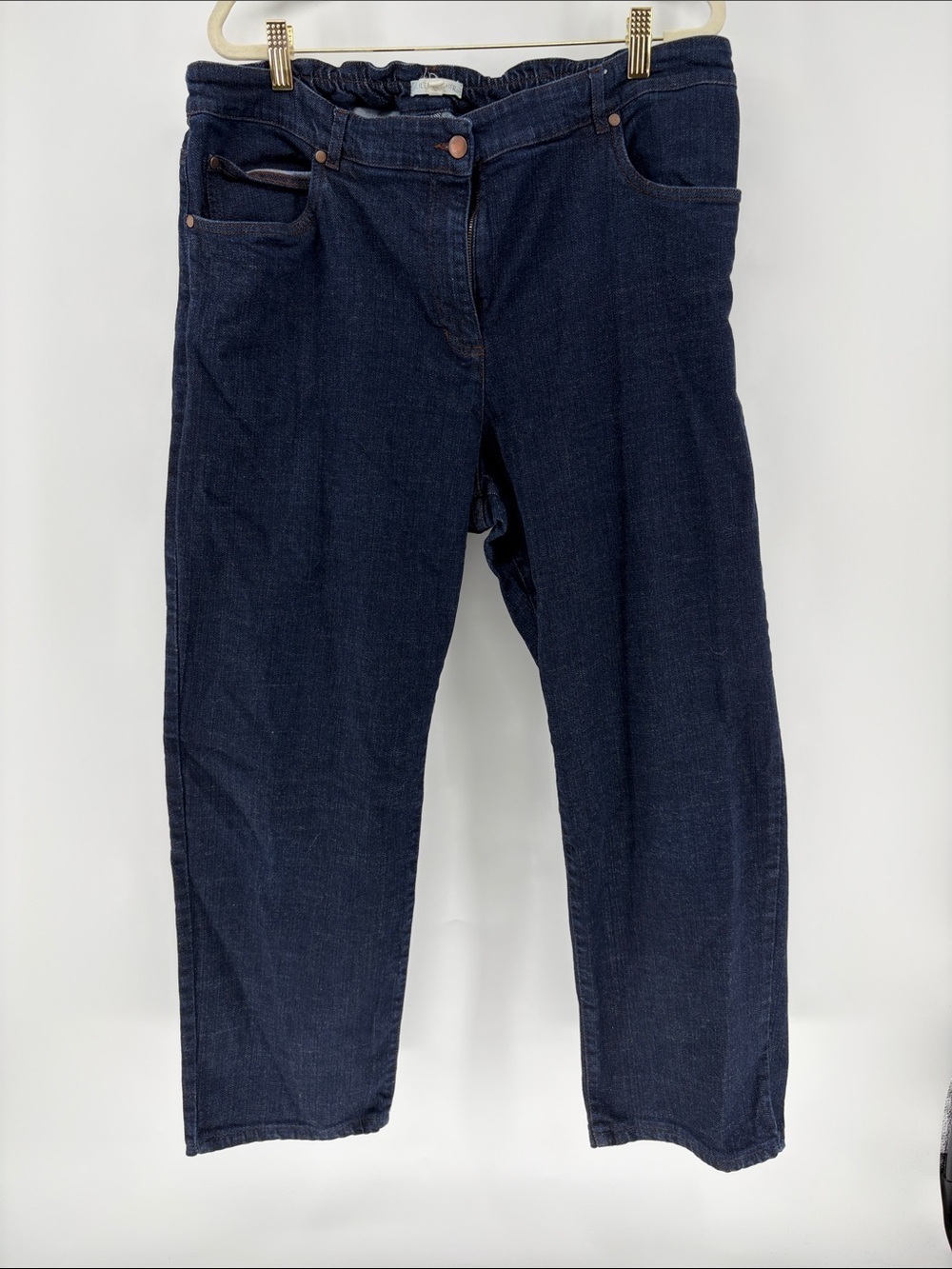 Eileen Fisher Plus Elastic Back Ankle Jeans Straight Leg Dark Wash 1X